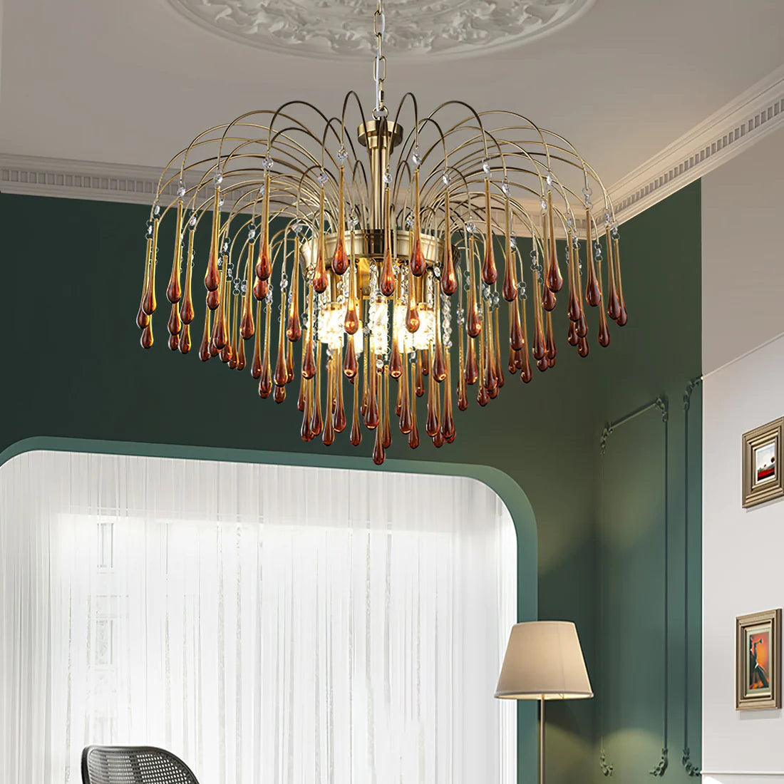 Teardrop Luxe Kristallen Waterval Messing Kroonluchter