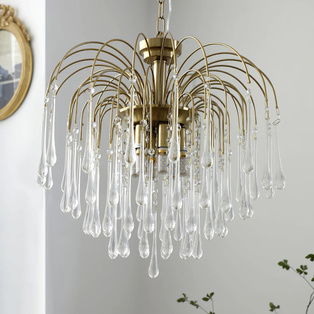 Teardrop Luxe Kristallen Waterval Messing Kroonluchter