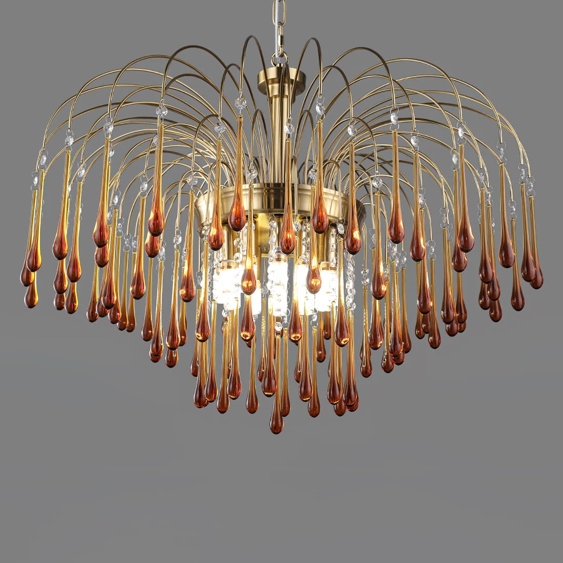 Teardrop Luxe Kristallen Waterval Messing Kroonluchter