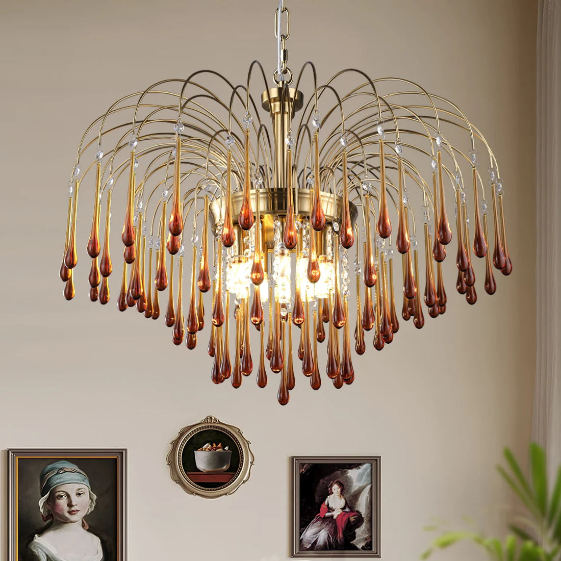 Teardrop Luxe Kristallen Waterval Messing Kroonluchter