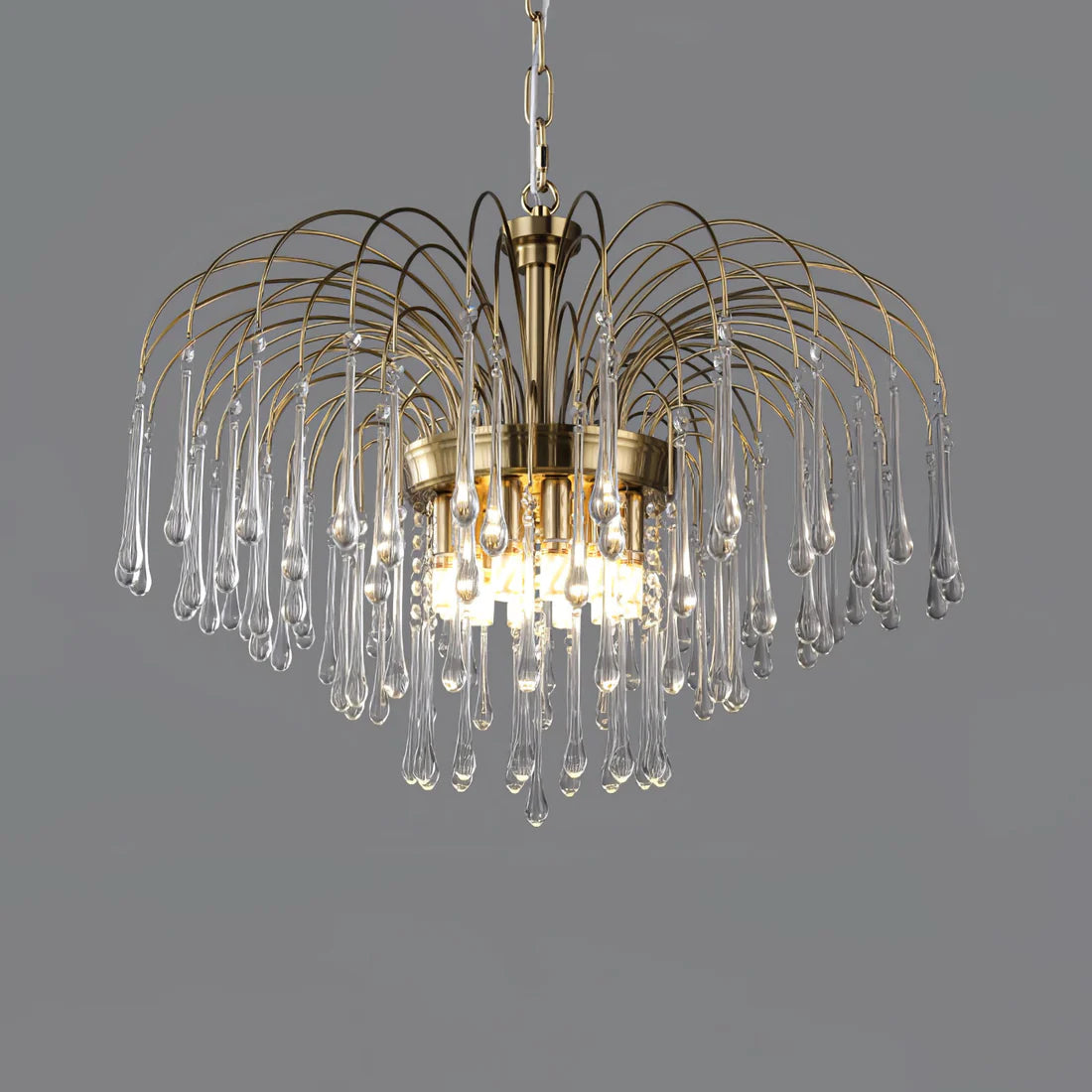 Teardrop Luxe Kristallen Waterval Messing Kroonluchter