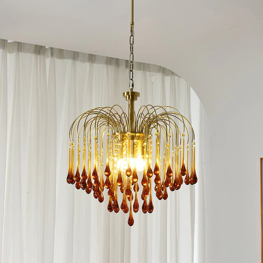 Teardrop Luxe Kristallen Waterval Messing Kroonluchter