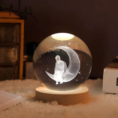 Kristallen Bol Lamp 3D Gravure LED Sfeerverlichting Hout