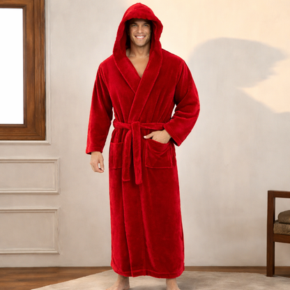 Badjas Heren Capuchon Pluche Lange Badjas Warm Comfort