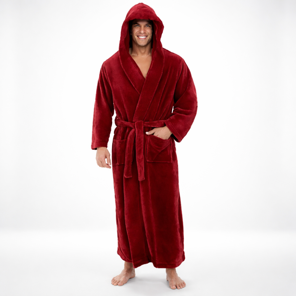 Badjas Heren Capuchon Pluche Lange Badjas Warm Comfort