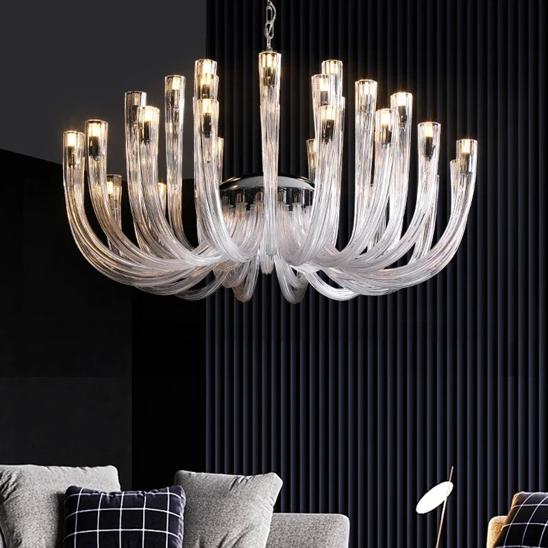 Moderne Art Deco Kroonluchter in Chroom & Glas