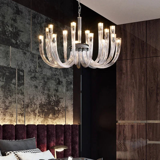Moderne Art Deco Kroonluchter in Chroom & Glas