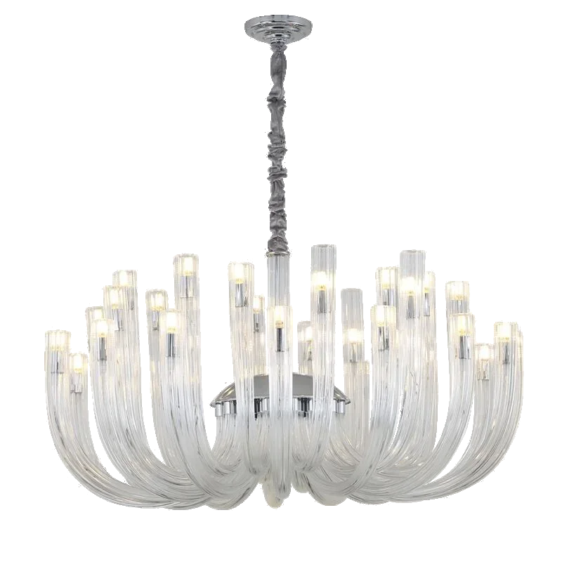 Moderne Art Deco Kroonluchter in Chroom & Glas