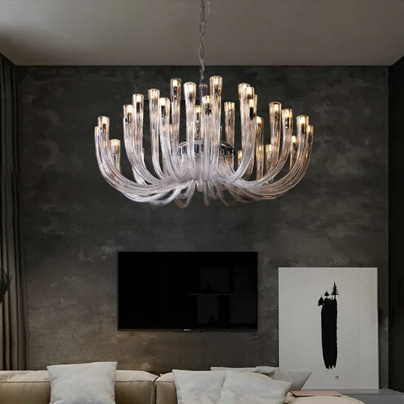 Moderne Art Deco Kroonluchter in Chroom & Glas
