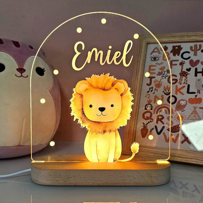 Nachtlampje Kinderkamer Dier Naam Houten LED Lamp