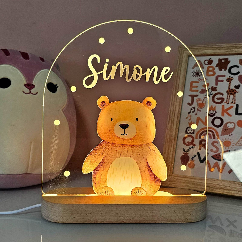 Nachtlampje Kinderkamer Dier Naam Houten LED Lamp