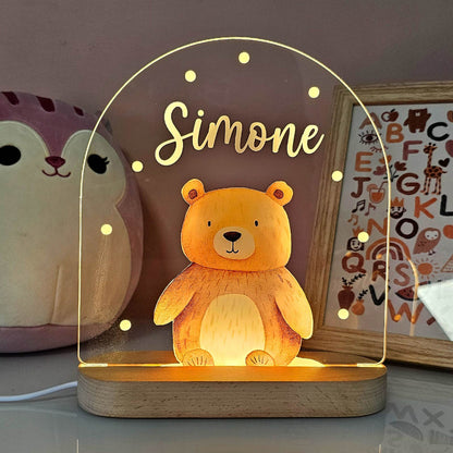 Nachtlampje Kinderkamer Dier Naam Houten LED Lamp