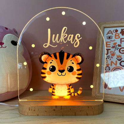 Nachtlampje Kinderkamer Dier Naam Houten LED Lamp
