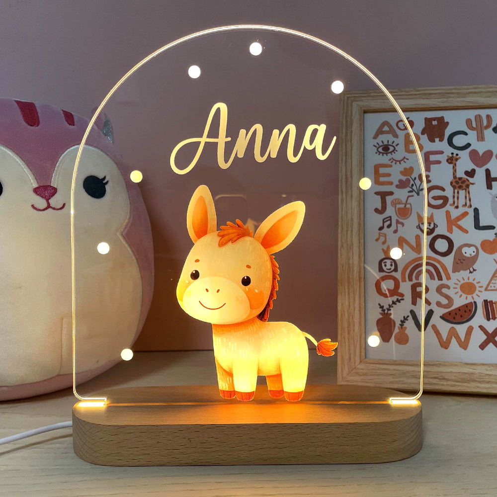 Nachtlampje Kinderkamer Dier Naam Houten LED Lamp