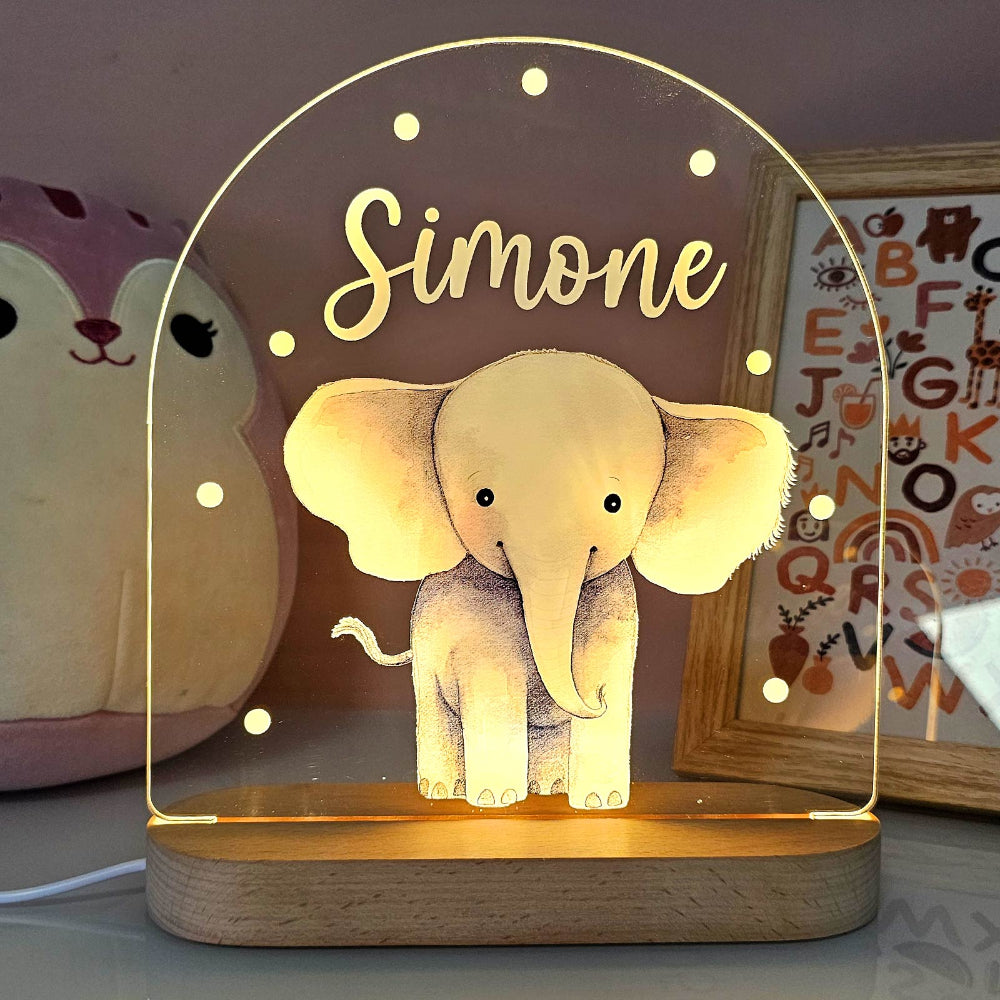 Nachtlampje Kinderkamer Dier Naam Houten LED Lamp