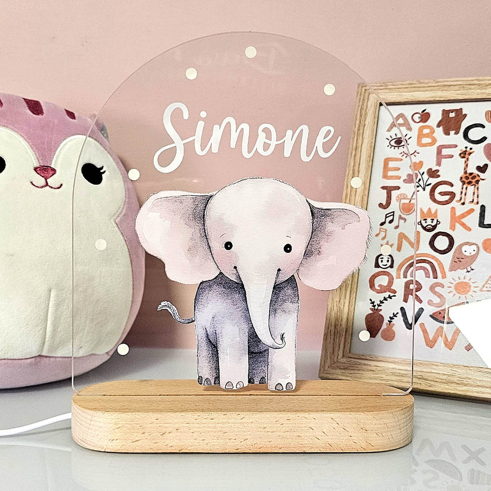Nachtlampje Kinderkamer Dier Naam Houten LED Lamp