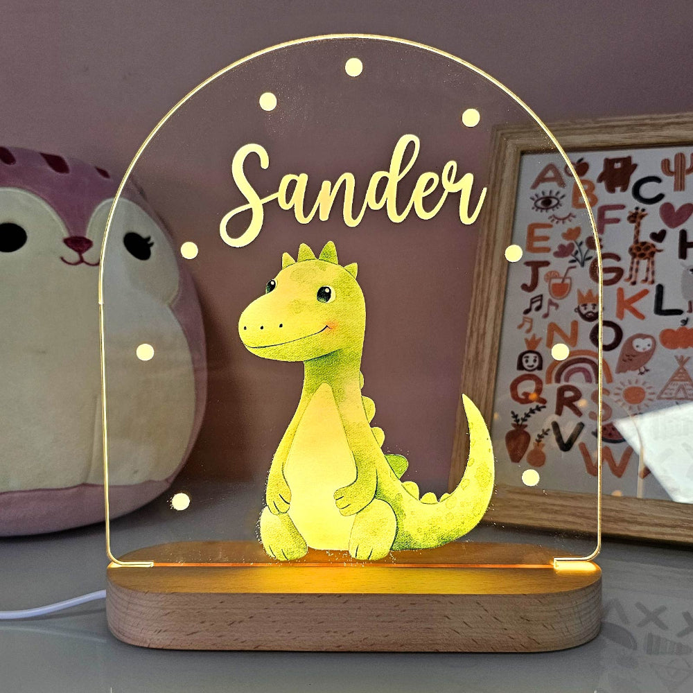 Nachtlampje Kinderkamer Dier Naam Houten LED Lamp