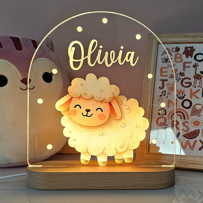 Nachtlampje Kinderkamer Dier Naam Houten LED Lamp