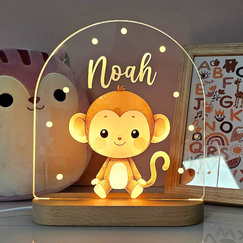 Nachtlampje Kinderkamer Dier Naam Houten LED Lamp