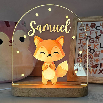 Nachtlampje Kinderkamer Dier Naam Houten LED Lamp