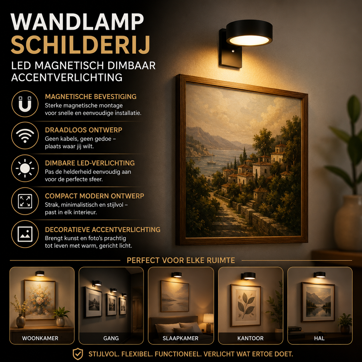 Wandlamp Schilderij LED Magnetisch Dimbaar Accentverlichting
