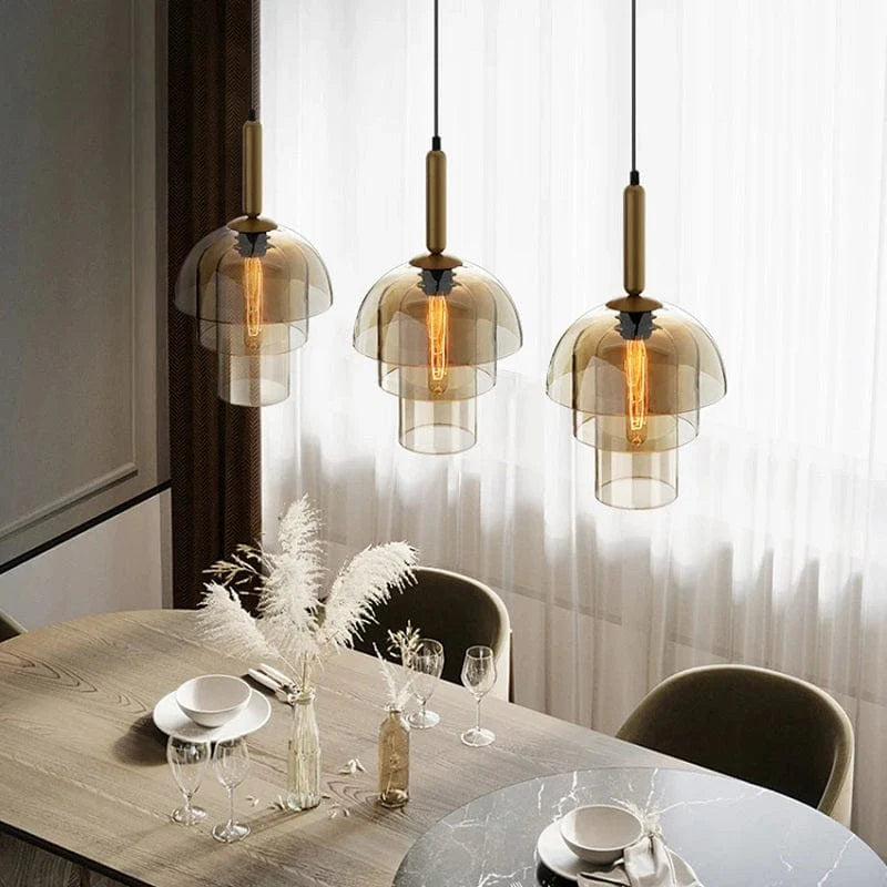 Moderne Cognackleurig Glas Luxe Hanglamp
