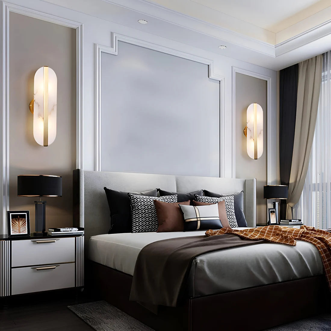 Nordic Seren Albast Steen Messing Wandlamp