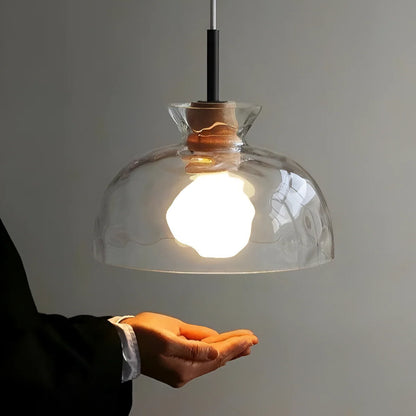 Nordic Helder Glas Hanglamp met Houten Accent