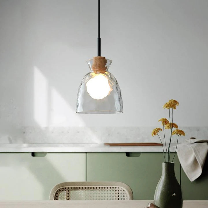 Nordic Helder Glas Hanglamp met Houten Accent