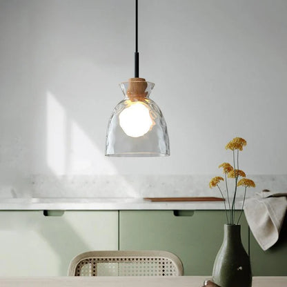 Nordic Helder Glas Hanglamp met Houten Accent