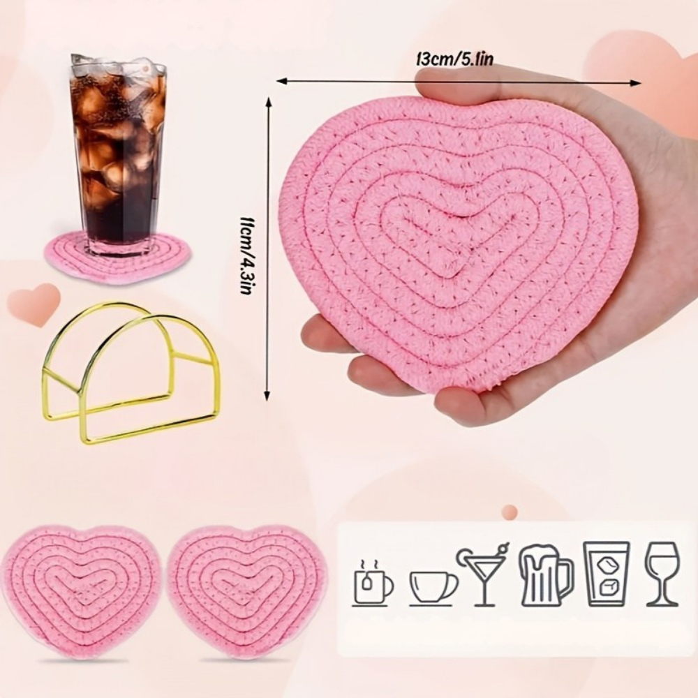 Onderzetters Hartvormig Gevlochten Polyester Tafelbescherming Set