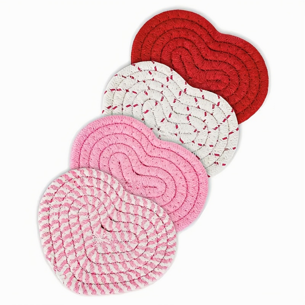 Onderzetters Hartvormig Gevlochten Polyester Tafelbescherming Set