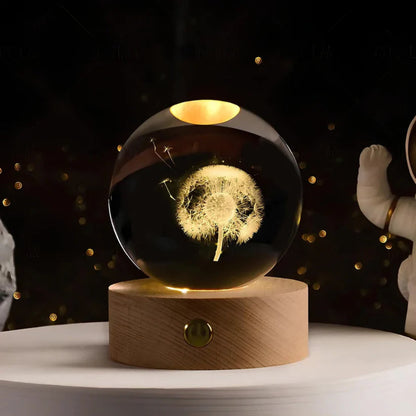 Kristallen Bol Lamp 3D Gravure LED Sfeerverlichting Hout