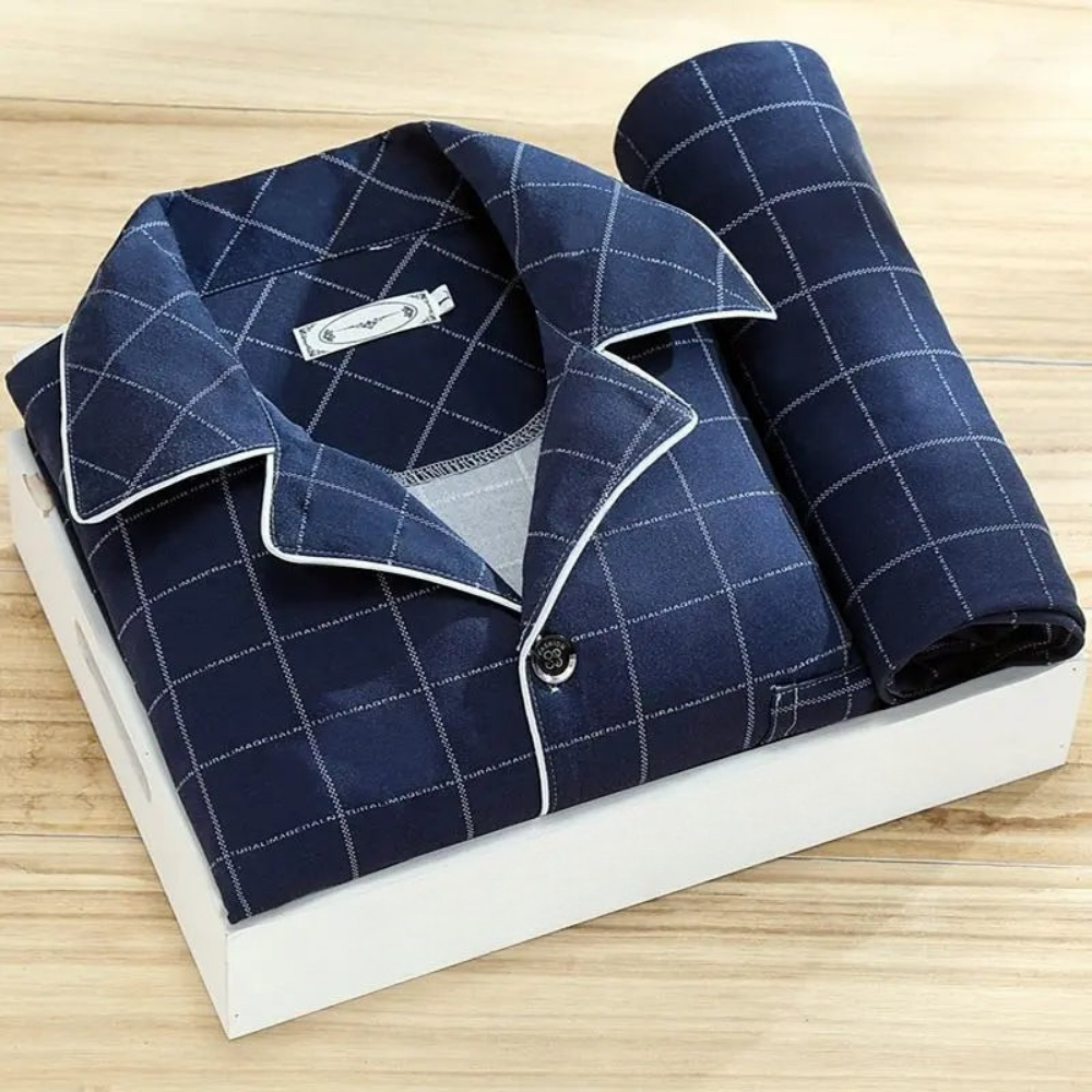Pyjama Set Heren Knoopsluiting Zachte Ademend Nachtkleding