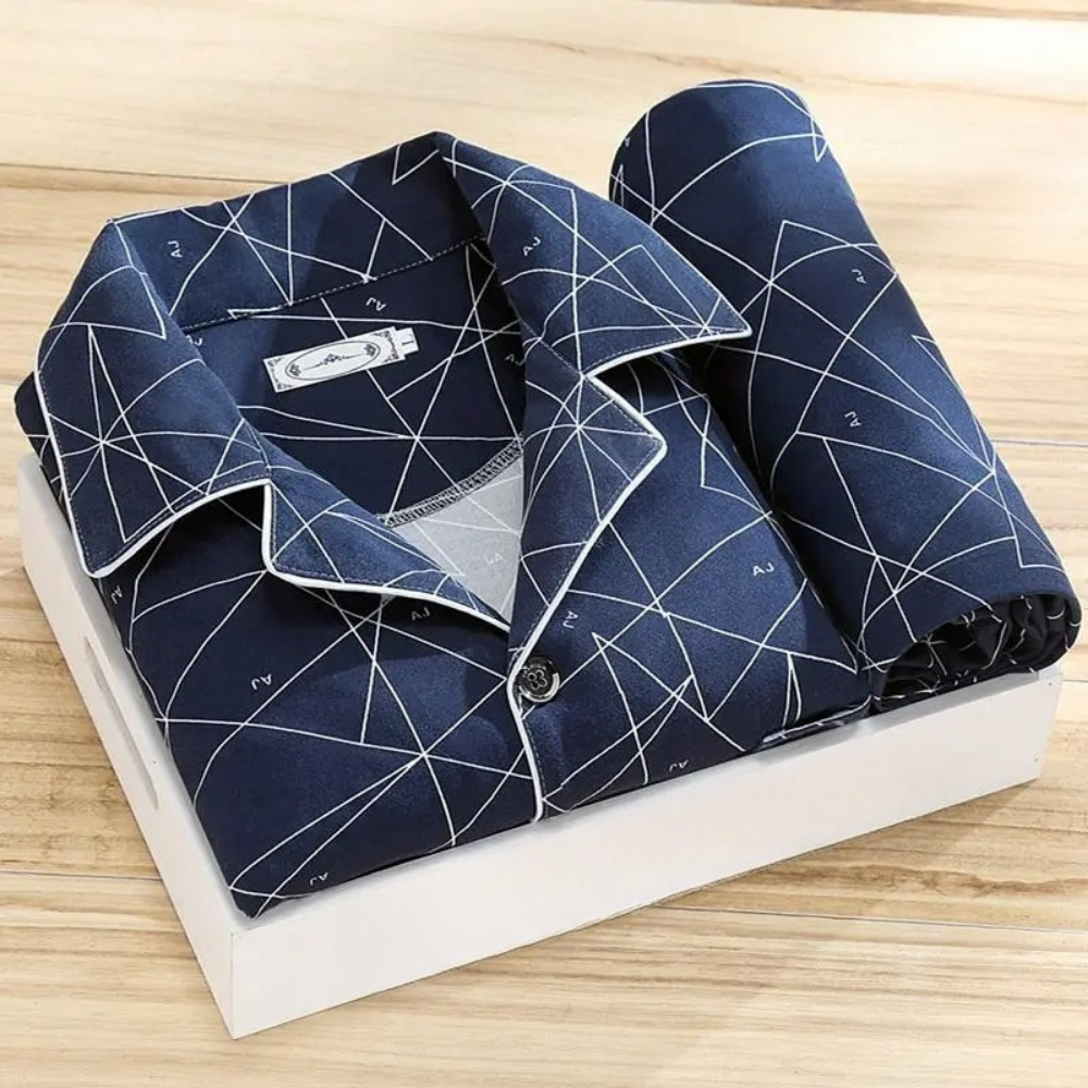 Pyjama Set Heren Knoopsluiting Zachte Ademend Nachtkleding