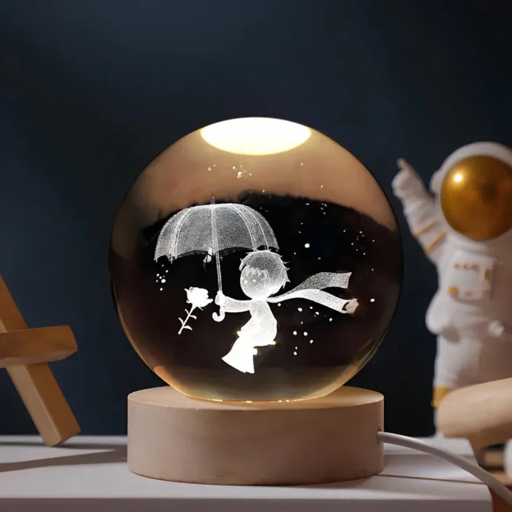 Kristallen Bol Lamp 3D Gravure LED Sfeerverlichting Hout