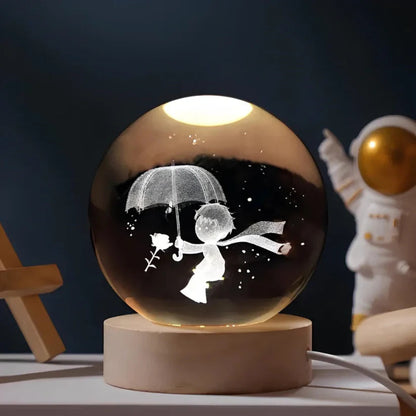 Kristallen Bol Lamp 3D Gravure LED Sfeerverlichting Hout