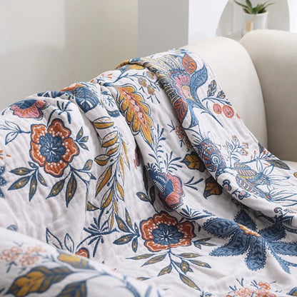 Plaid Deken Katoen Bloemen Jacquard Kwastjes Omkeerbaar