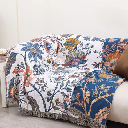 Plaid Deken Katoen Bloemen Jacquard Kwastjes Omkeerbaar