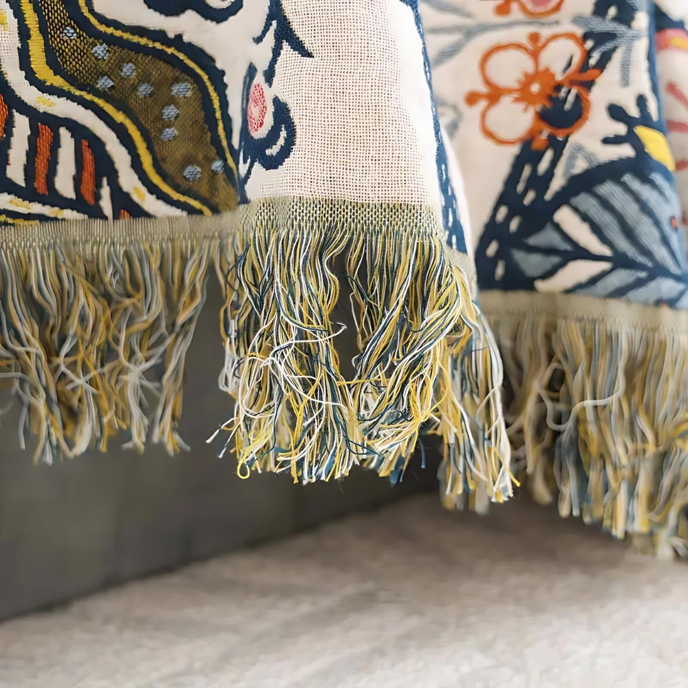 Plaid Deken Katoen Bloemen Jacquard Kwastjes Omkeerbaar
