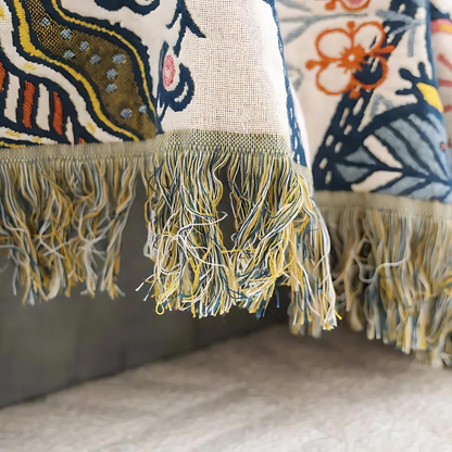 Plaid Deken Katoen Bloemen Jacquard Kwastjes Omkeerbaar