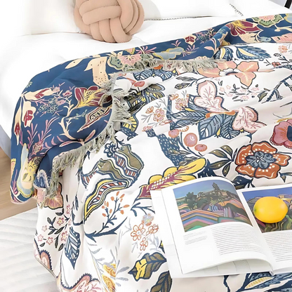 Plaid Deken Katoen Bloemen Jacquard Kwastjes Omkeerbaar