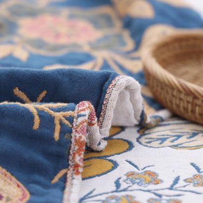 Plaid Deken Katoen Bloemen Jacquard Kwastjes Omkeerbaar