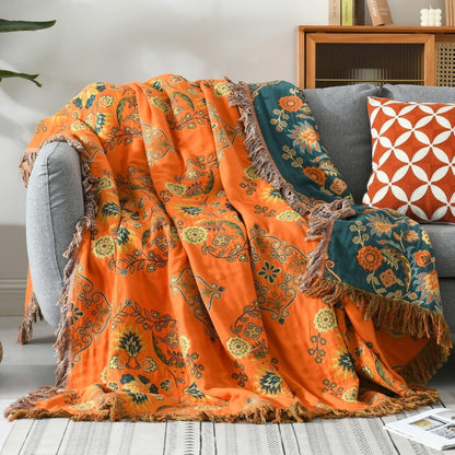 Plaid Deken Katoen Bloemen Omkeerbaar Vintage