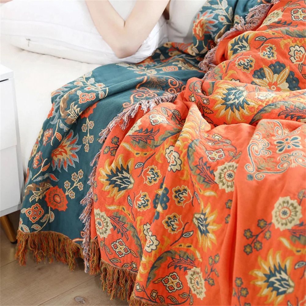 Plaid Deken Katoen Bloemen Omkeerbaar Vintage
