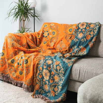 Plaid Deken Katoen Bloemen Omkeerbaar Vintage