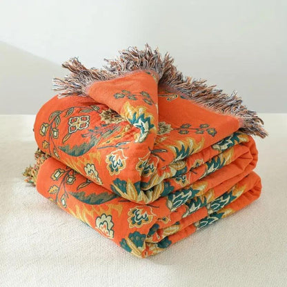 Plaid Deken Katoen Bloemen Omkeerbaar Vintage