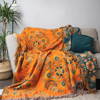 Plaid Deken Katoen Bloemen Omkeerbaar Vintage