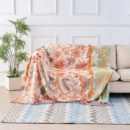 Plaid Katoen Boho Bloemenprint Bank Deken