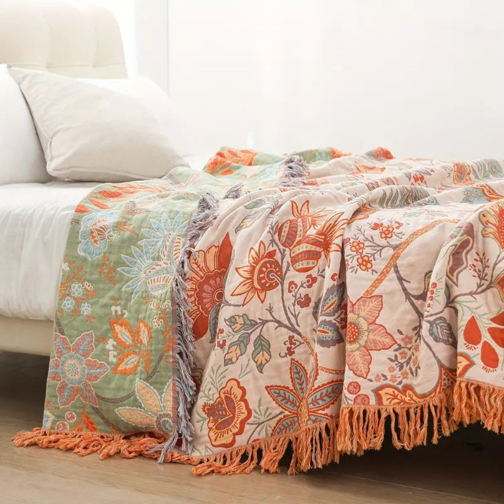 Plaid Katoen Boho Bloemenprint Bank Deken